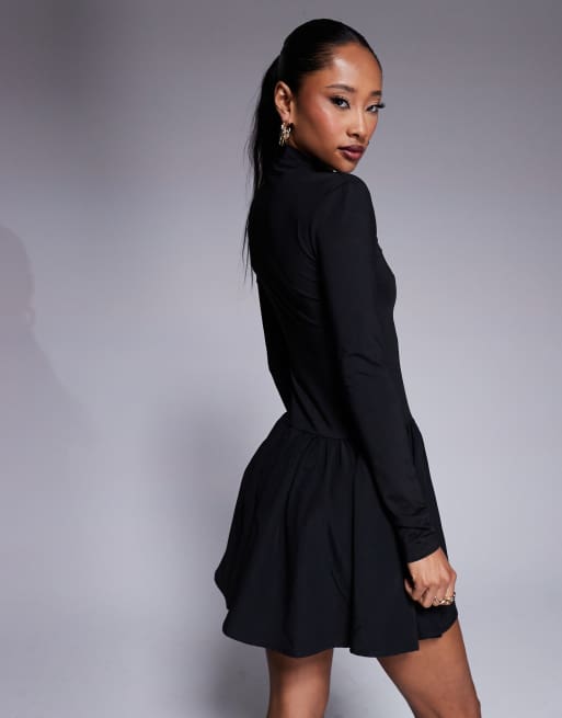 ASOS DESIGN long sleeve polyamide mini dress in black ASOS