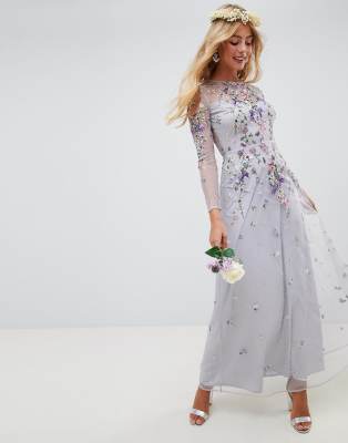 asos design long sleeve pretty embroidered maxi dress