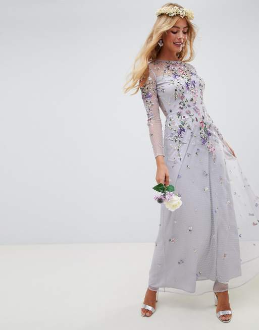 Embroidered Long Sleeve Maxi Dress