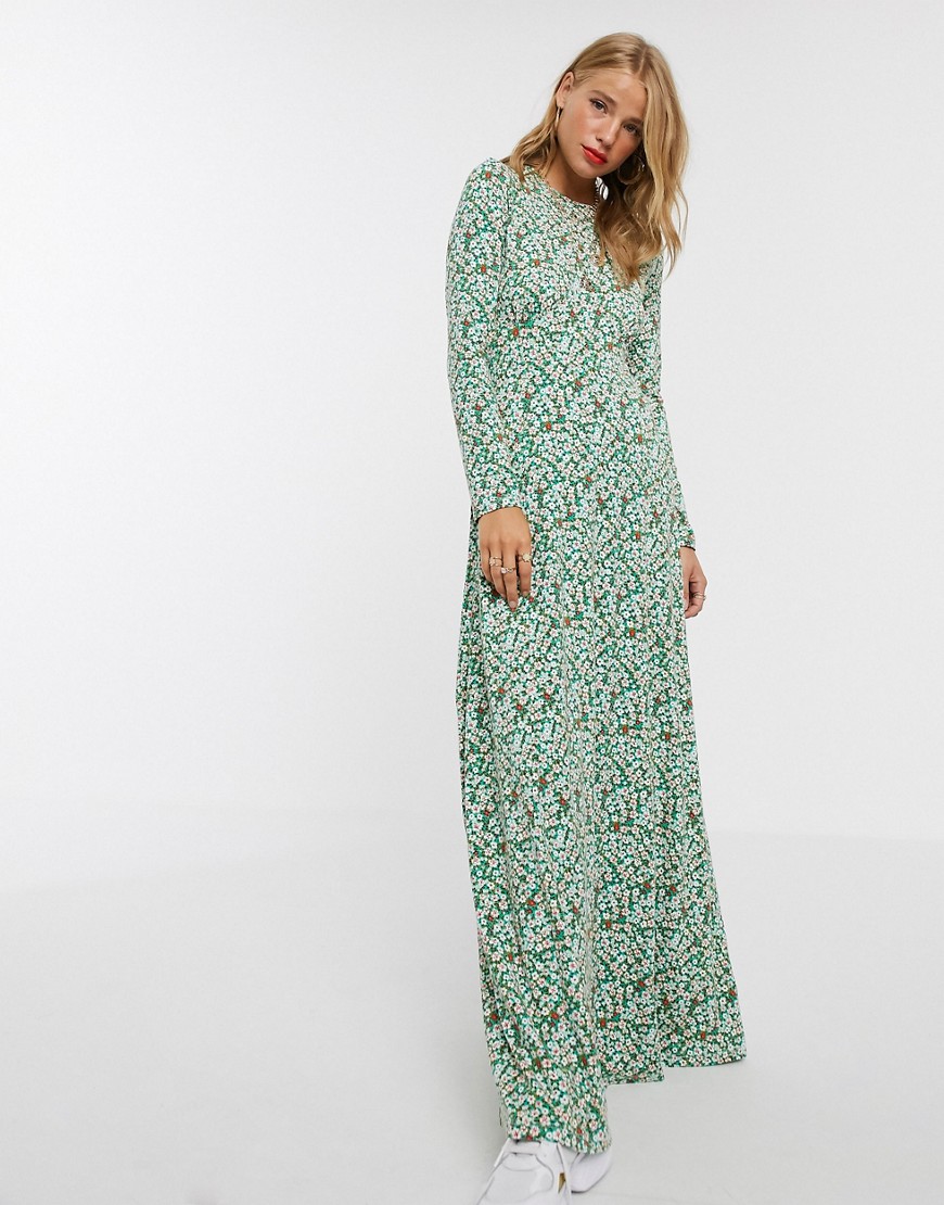 ASOS DESIGN long sleeve printed maxi tea dress-Multi