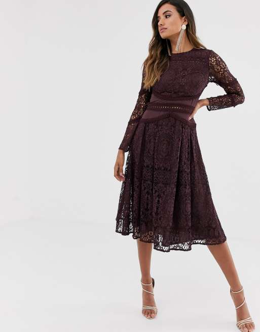 ASOS DESIGN long sleeve prom dress in lace with circle trim details