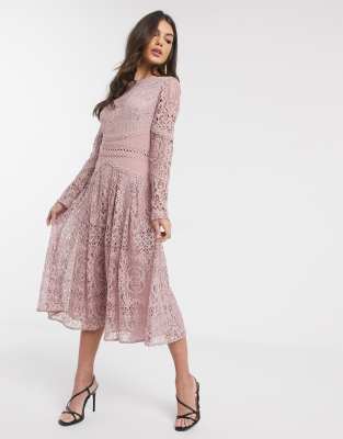 long sleeve prom dress in lace with circle trim details ASOS DESIGN