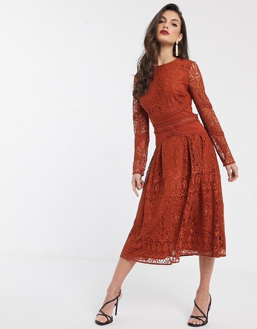 ASOS DESIGN long sleeve prom dress in lace with circle trim details