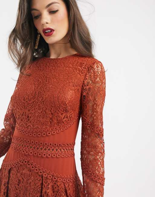 Asos long outlet sleeve lace dress