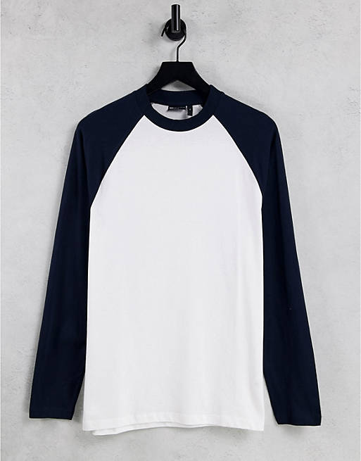 ASOS DESIGN long sleeve raglan t-shirt in white with contrast navy sleeves