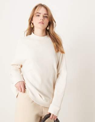 long sleeve raglan waffle T-shirt in coconut milk-White