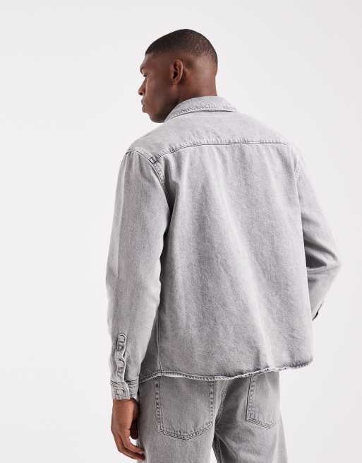 ASOS DESIGN Long sleeve regular denim shirt in light gray wash - part of a set, 3 of 5