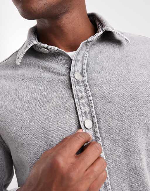 ASOS DESIGN Long sleeve regular denim shirt in light gray wash - part of a set, 5 of 5