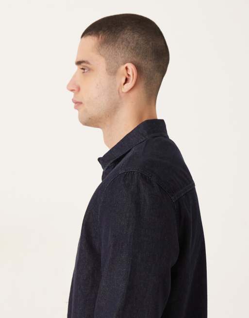 ASOS DESIGN long sleeve regular fit shirt in indigo denim , 3 of 5
