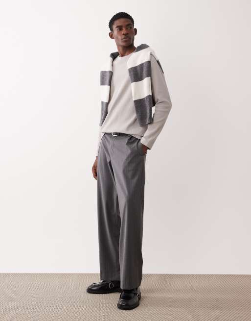 ASOS DESIGN long sleeve regular fit t-shirt in stone waffle, 2 of 5