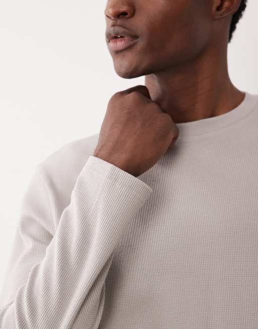 ASOS DESIGN long sleeve regular fit t-shirt in stone waffle, 5 of 5