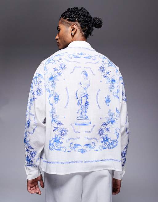 ASOS DESIGN long sleeve regular shirt with floral print in white, 2 of 4