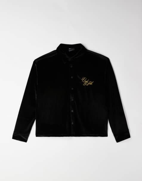 ASOS DESIGN long sleeve relaxed boxy shirt in velour black - view 1