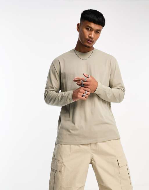 ASOS DESIGN long-sleeve relaxed fit t-shirt in khaki with Tokyo back Print, 3 of 4