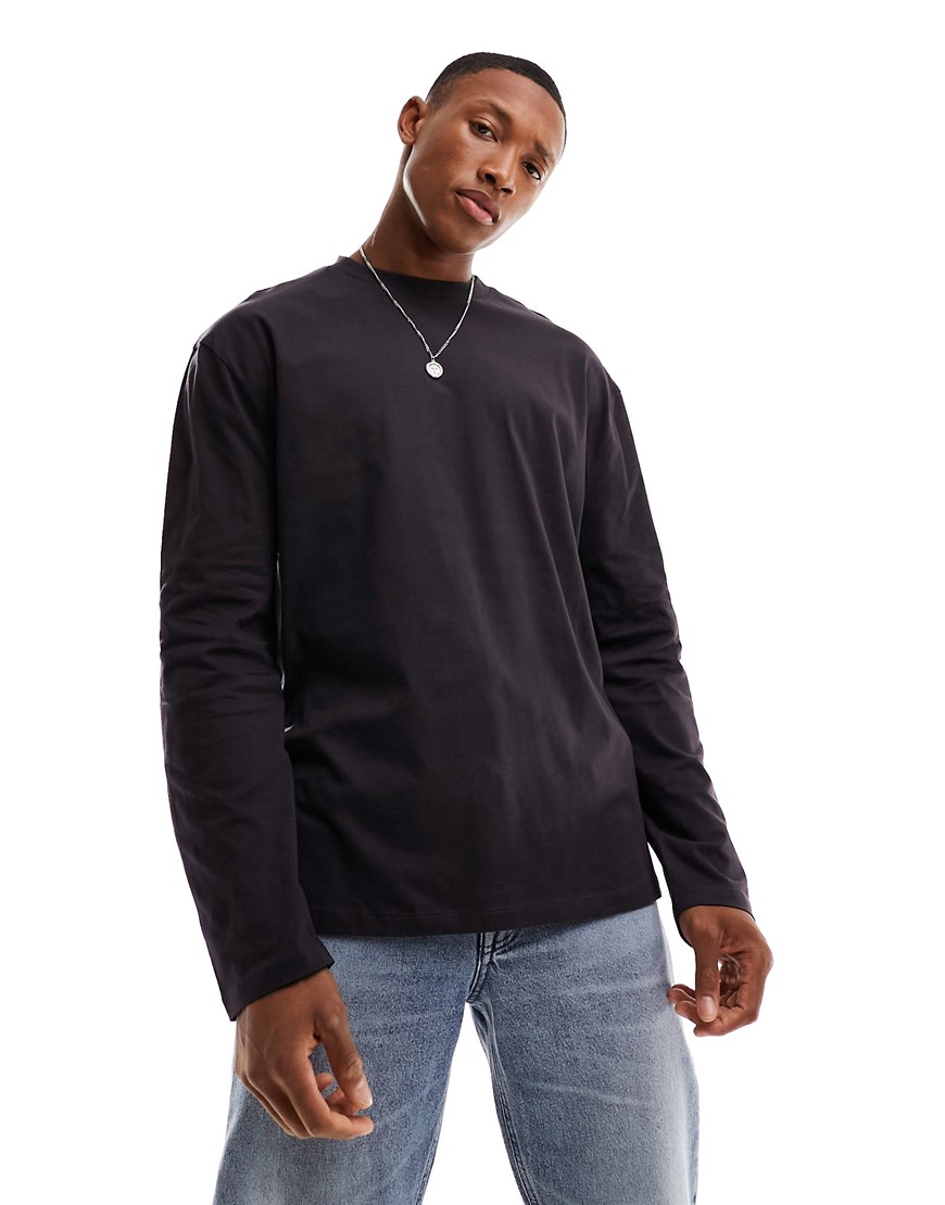 ASOS DESIGN long sleeve relaxed fit t-shirt with crew neck in washed black