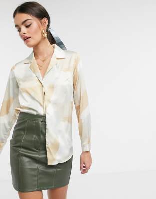 asos design relaxed satin long sleeve shirt