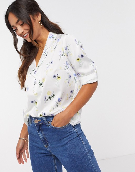 ASOS DESIGN long sleeve relaxed satin shirt in floral print