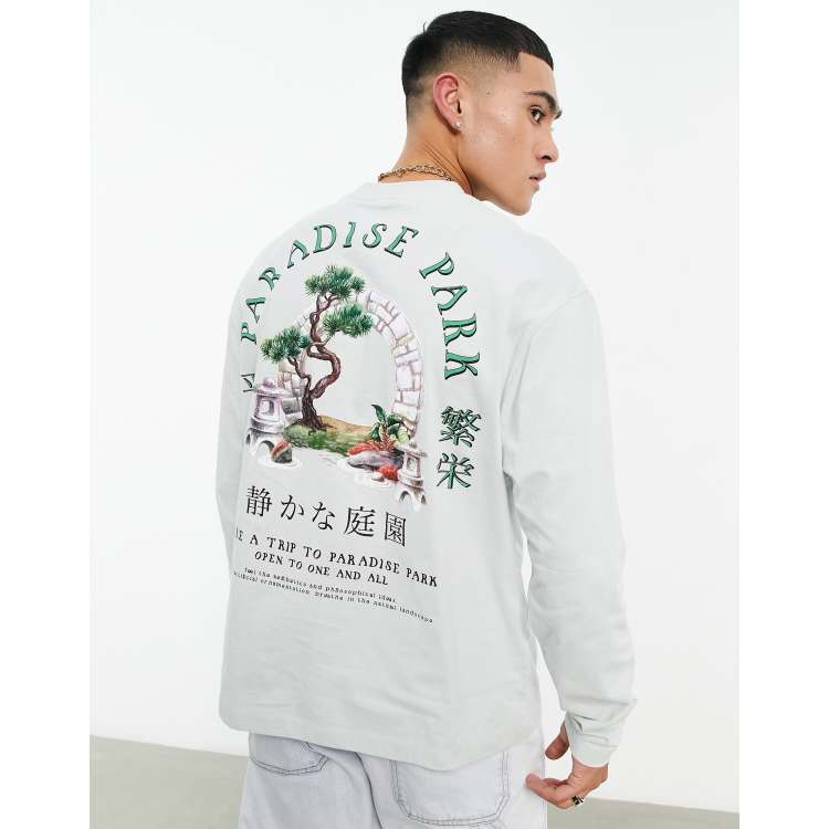 ASOS DESIGN long sleeve relaxed t-shirt in grey with bonsai back