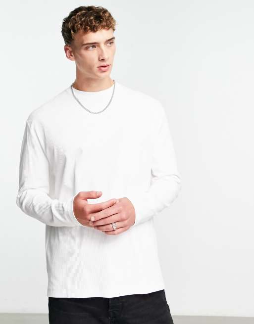 ASOS DESIGN long sleeve relaxed t-shirt in smart rib in white