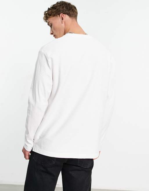 ASOS DESIGN long sleeve relaxed t-shirt in smart rib in white