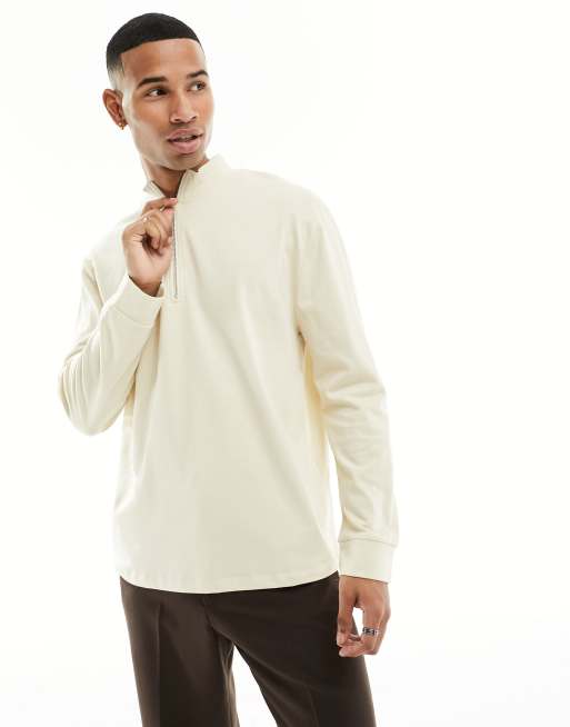 ASOS DESIGN long sleeve relaxed  t-shirt with funnel neck in ecru 