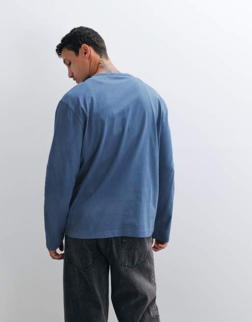 ASOS DESIGN long sleeve relaxed t-shirt with sun chaser graphic in navy wash, 2 of 5