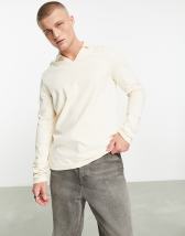 Topman essentials knitted zip polo in ecru | ASOS