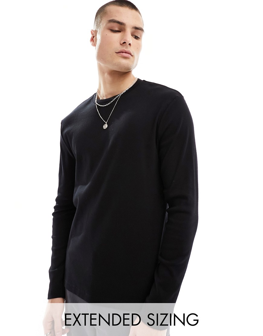 ASOS DESIGN long sleeve rib t-shirt with crew neck in black