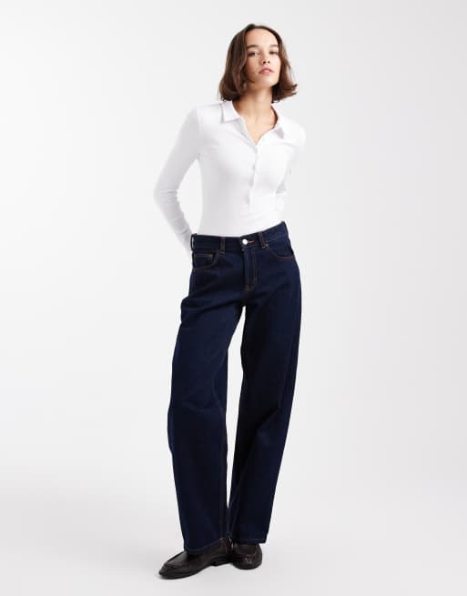 ASOS DESIGN long sleeve ribbed bodysuit with collar white, 3 of 4