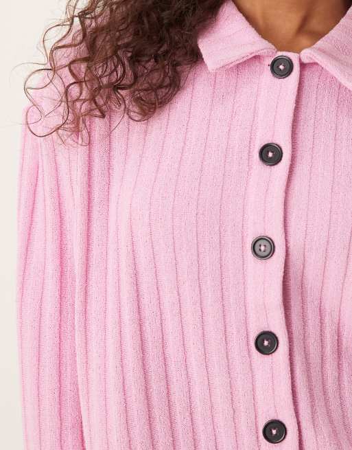 ASOS DESIGN long sleeve ribbed cardigan in pink