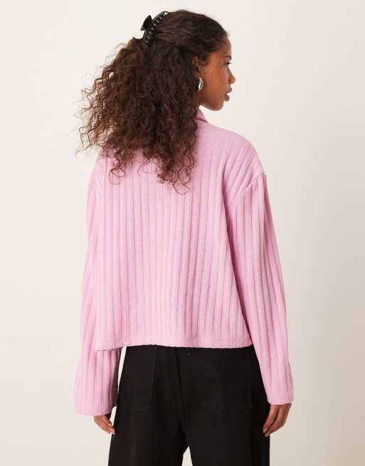 ASOS DESIGN long sleeve ribbed cardigan in pink