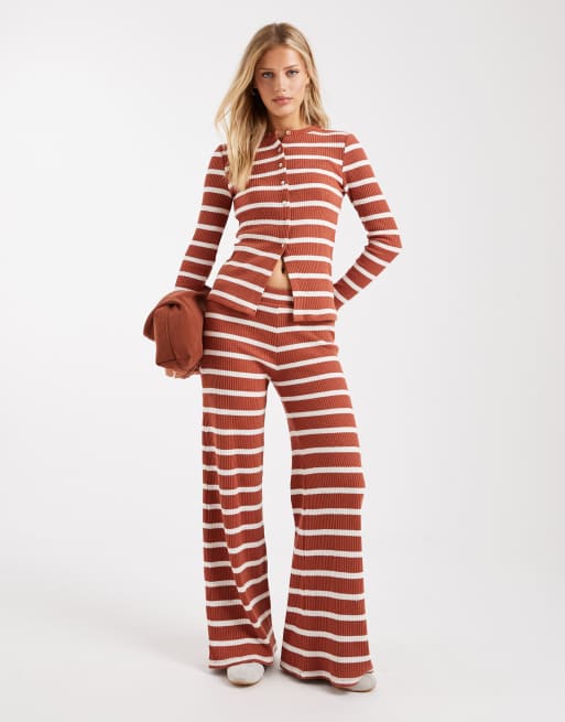 ASOS DESIGN long sleeve ribbed cardigan in rust and white stripe - part of a set, 4 of 4