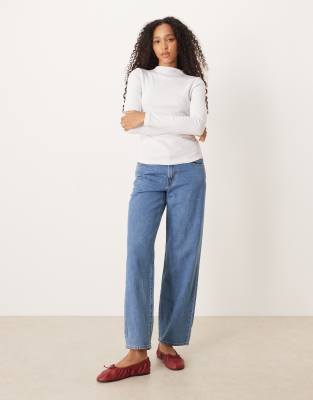 Asos Design Long Sleeve Ribbed Top With Ruched Detailing In White