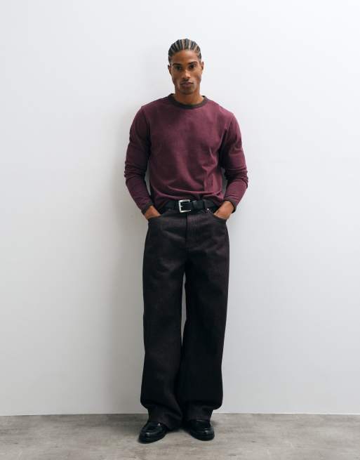 ASOS DESIGN long sleeve ringer t-shirt in washed burgundy, 2 of 5