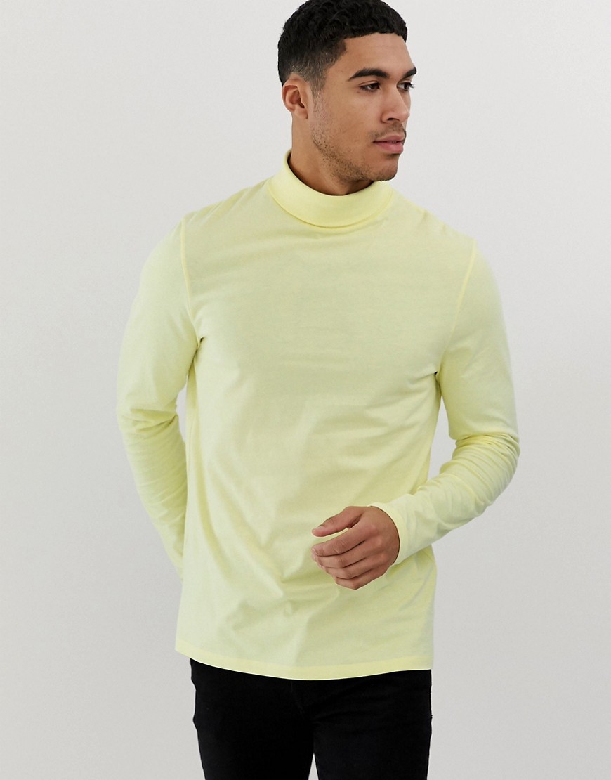 ASOS DESIGN long sleeve roll neck in yellow