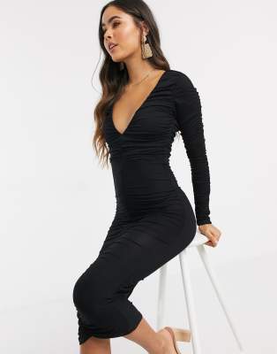 long sleeve tight midi dress