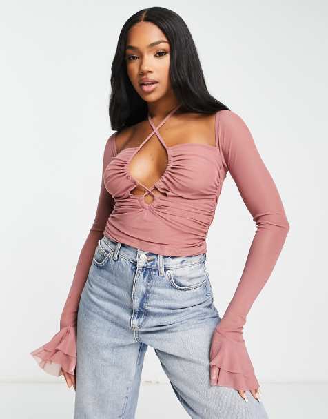 Tie Front Wrap Cross Halter Crop Top