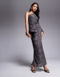 [ASOS DESIGN] ASOS DESIGN long sleeve ruched devore maxi dress in grey XS Grey