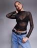 ASOS DESIGN long sleeve ruched side mesh top in black | ASOS