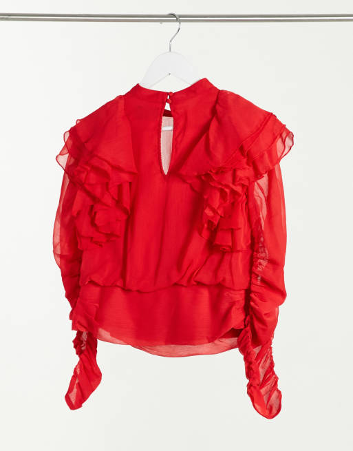 Red cheap frilly tops