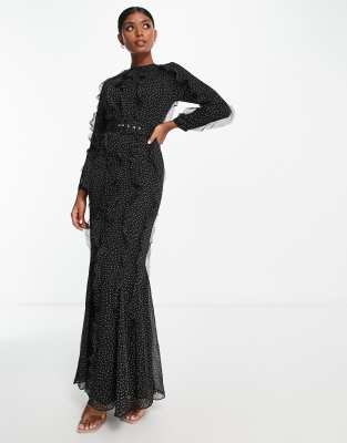 Black ruffle long sleeve maxi dress