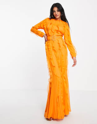 Orange Long Sleeve Maxi Dress