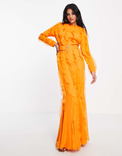 ruffled chiffon maxi dress