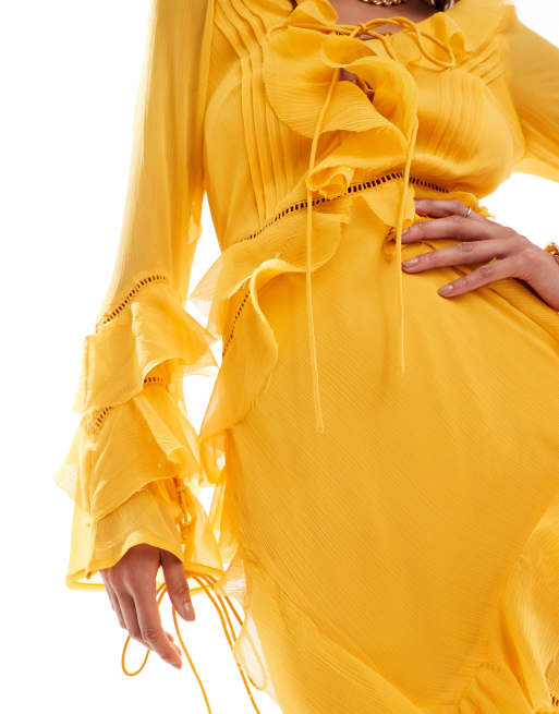 Asos yellow ruffle dress best sale