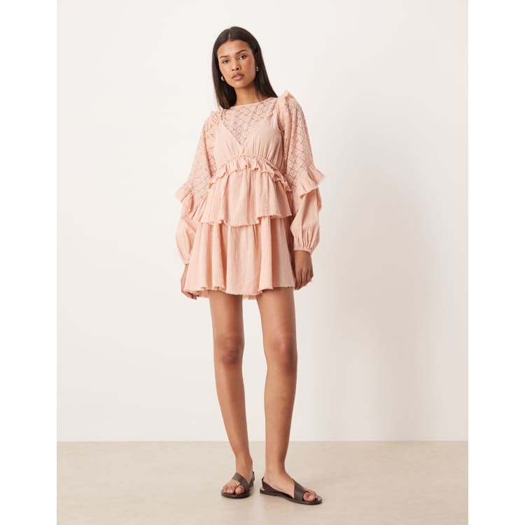 asos pink frill dress ASOS DESIGN frilly high neck maxi dress in pink