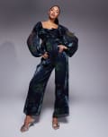 [ASOS DESIGN] ASOS DESIGN long sleeve ruffle off shoulder jumpsuit in blurred floral print-Multi 12 Blurred floral