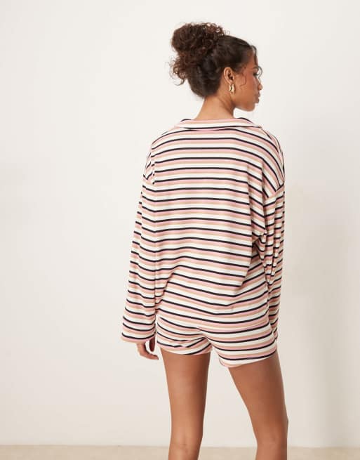 ASOS DESIGN long sleeve rugby collar top in pink stripe - part of a set, 4 of 4