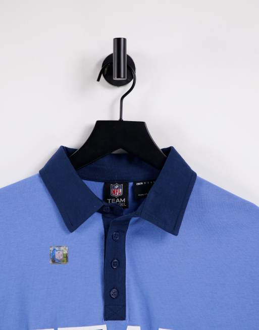 ASOS DESIGN long sleeve rugby polo with NFL Titans print in blue