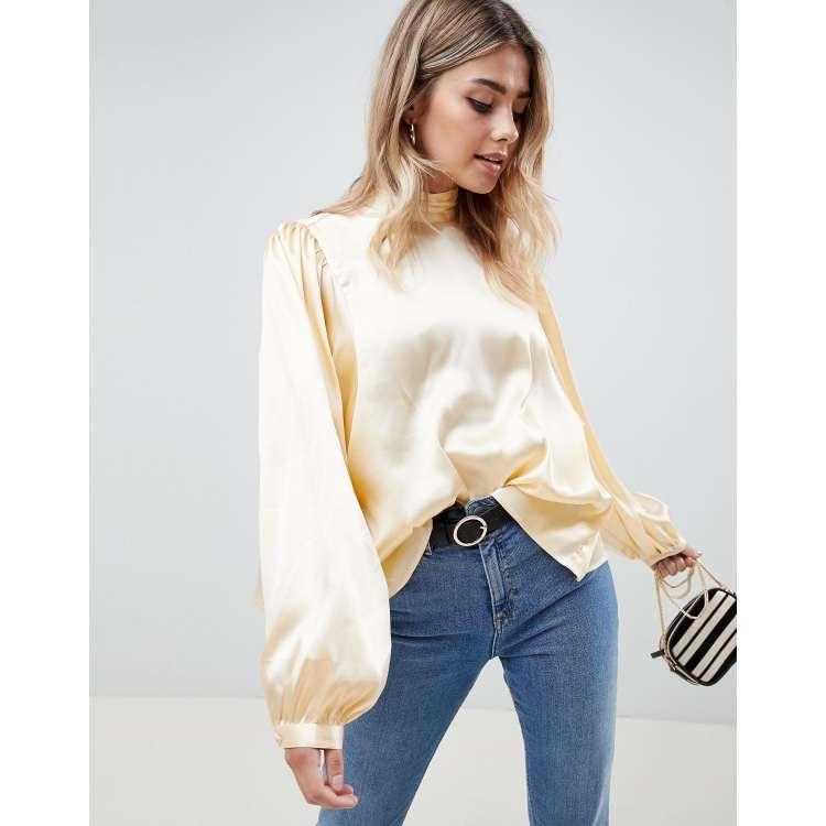 High neck blouse on sale with back open