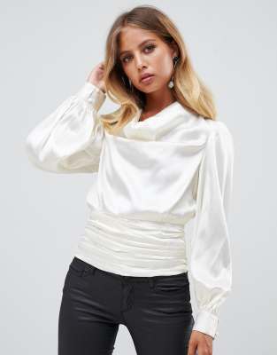 white satin long sleeve top